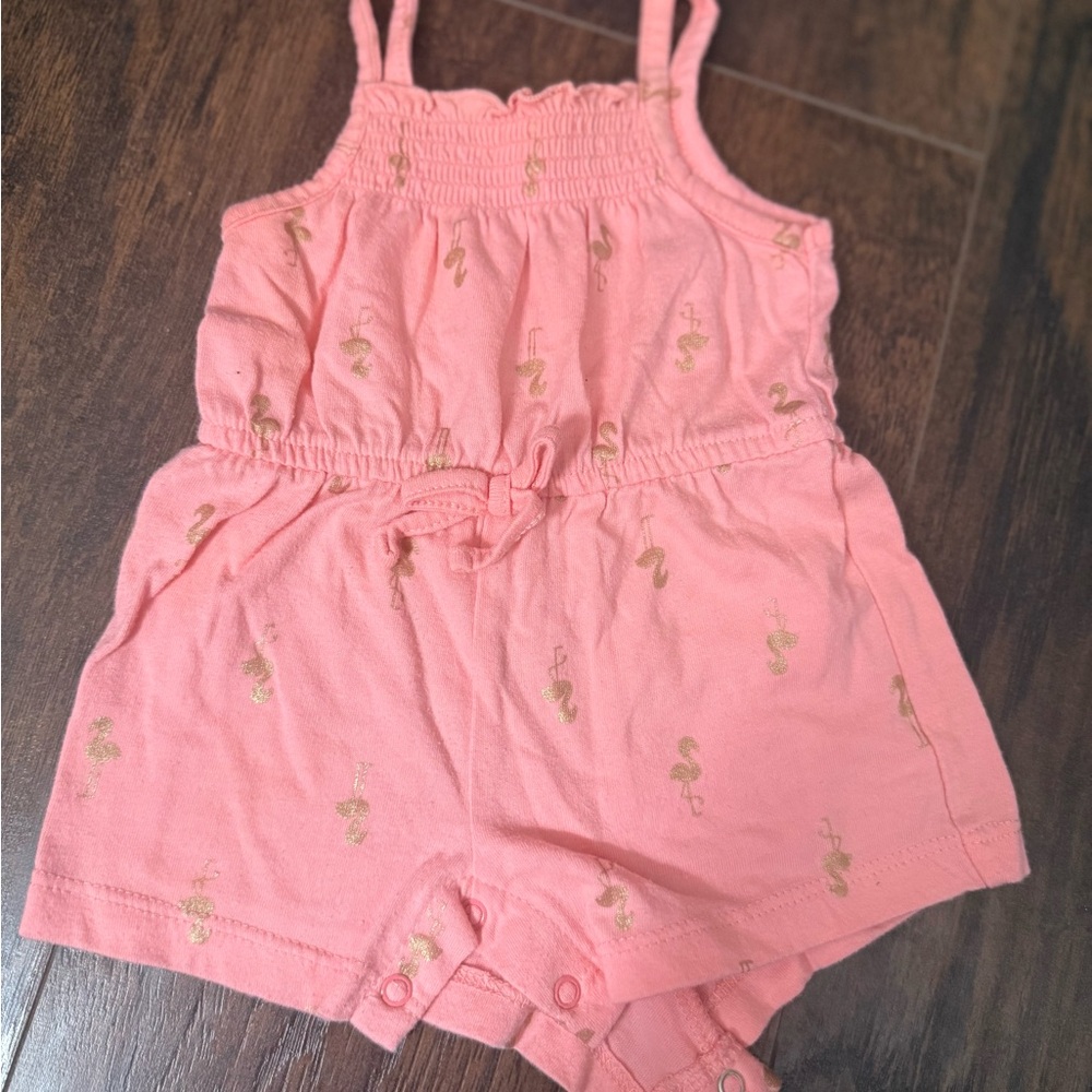 Pink Romper with Gold Flamingo Print size Newborn